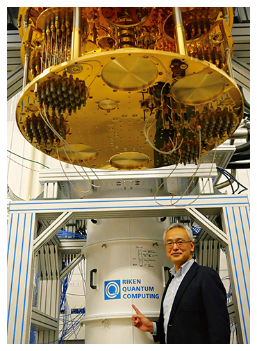16量子ビットの量子コンピュータ用チップを内蔵した巨大な冷凍機の図